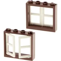 LEGO 2x Fenster Rahmen 1x4x3 rot braun 2 Flügel 1x2x3 weiß dick 60608 60594