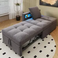 MODFU Leinenstoff-Klappsofa sofa Schlafsofa mit Schlaffunktion und verstellbarer Rückenlehne,mit LED-Lichtleisten und USB-+Typ-C-Anschlüsse,Dunkelgrau
