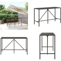 vidaXL Bartisch mit Glasplatte Braun 180x70x110 cm Poly Rattan - Bartisch Mit Glasplatte - Bartische Mit Glasplatten - Partytisch - Bistrotisch