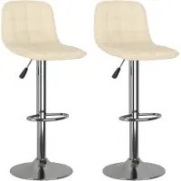 Syfax 2er Set Barhocker Creme aus Stoff, drehbar, höhenverstellbar 84-105 cm, mit Fußstütze