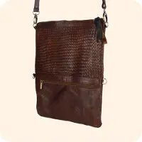SIMANDRA Leder Handtasche Dafira 33x26cm - marokkanische Umhängetasche in Flecht-Optik mit 3 Fächern : dunkelbraun Farbe: Dunkelbraun