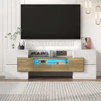 OKWISH TV-Schrank Sideboard Vitrine Lowboard Schrank mit Stauraum&LED-Beleuchtung,modernes Design, Glasoberfläche,145 cm,weiß+gold