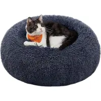 Feandrea flauschiges Hundebett, Katzenkorb, Donut-Kissen, waschbar, herausnehmbare Kernfüllung, Langplüsch, 40 cm Durchmesser, dunkelgrau