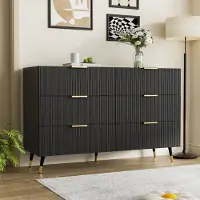 OKWISH Kommode modernem Design Sideboard mit viel Stauraum, Schrank mit 6 Schubladen, Schubladenschrank Anrichte für Wohnzimmer, 120*40*77 cm, schwarz