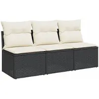 Syfax Gartensofa mit Kissen 3-Sitzer Schwarz Poly Rattan