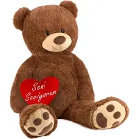 Ed Brubaker XXL Teddybär 100 cm Braun mit einem Seni Seviyorum Herz Stofftier Plüschtier Kuscheltier