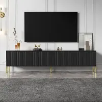 Merax Lowboard mit goldenen Beinen und gerilltem Tür, TV-Schrank mit Trennwänden, Fernsehtisch – Stauraum für Elektronik, Schwarz