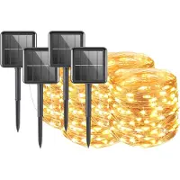 BRAINZAP 4 Stück LED Solar Draht Lichterkette IP65 Außen Garten Outdoor 22m Warmweiß Party Weihnachten 200 LEDs