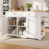 MODFU Kommode Sideboard,Buffetschrank,Küchenschrank, 151.5 x 59.7 x 91.7 cm,Kücheninsel, Küchenwagen mit Steckdosenleiste ausgestattet, Servierwagen mit Arbeitsplatte,Weiß