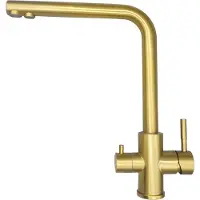 OEM DQOK Küchenarmatur, Doppelgriff-Design, gebürsteter Edelstahl, ssd gold, G1/2