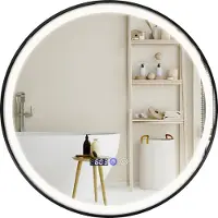 Costway Beleuchteter Badezimmerspiegel, hochauflösender, bruchsicherer Wandspiegel mit 3-farbigem LED-Licht, Memory-Funktion & Antibeschlagfunktion, runder Kosmetikspiegel für Badezimmer