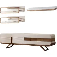 AEA Weiße Wohnzimmer Wohnwand Designer Lowboard 2x Regale Holz Möbel 4tlg
