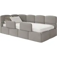 Selsey Cloudy – Kinderbett 120x200, Kopfteil links, Matratze & Bettkasten, Chenille Hellbraun