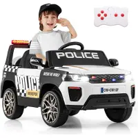 Costway 12V Kinder Elektroauto Polizei, Kinderauto elektrisch mit Fernbedienung, kabelloser Verbindung, Musik, Hupe, Sirene & Warnlicht, für Kinder 3+
