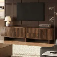 Merax TV-Schrank TV-Ständer mit Wellenförmiges Design, TV Lowboard mit 4 Schubladen und 2 Türen, bis 75 Zoll, Wohnzimmerschrank, Walnuss