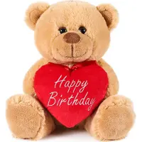 Ed Brubaker Teddy Plüschbär mit Herz Rot - Happy Birthday - 25 cm - Teddybär Plüschteddy Kuscheltier Schmusetier - Braun Hellbraun