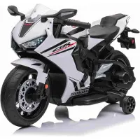 Beneo Kinder-Elektromotorrad HONDA CBR 1000RR, lizenziert, 12V-Batterie, Kunstledersitz, Kunststoffräder, 30W-Motor, LED-Beleuchtung, solider Rahmen, Hilfsräder, weiß