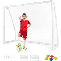 Costway 245 x 182 cm Fußballtor, Fussballtore für Garten Kinder, Fußballtor mit hochfestem Netz & 6 Erdspießen