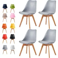 Mcc Retro Esszimmerstühle EVA, gepolstert, Kunstleder, Design Stuhl, Küche, Lounge, 4er Set in Grau