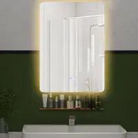 Costway 70 x 50 cm LED Badezimmer-Spiegel, Wandmontierter Kosmetikspiegel mit 3 Farben, Stufenlos dimmbar, Automatische Entnebelung HD-Spiegelungl