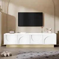 Merax TV-Schrank 175 cm mit Holzmaserung,TV-Board mit Push-to-Open und Kabelmanagement, modernes Design mit Stauraum, Wohnzimmermöbel, Weiß+Holzfarbe