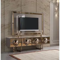 AEA TV Ständer RTV Lowboard Wohnwand Sideboard Gold Holz Rahmen Modern