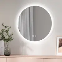 Emke LED Badspiegel Rund Durchmesser 60CM, Badezimmerspiegel mit einstellbarem Licht, kaltweiß, neutral, warm beleuchtung, Wandspiegel mit Touch-Schalter