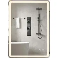 Costway Badspiegel mit LED Beleuchtung, Badezimmerspiegel mit 3-Farb-Licht & Anti-Beschlag, Wandspiegel aus gehärtetes Glas & Touch-Schalter 70x50 cm