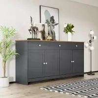 Merax Kommode mit drei Schubladen und vier Klappen,Sideboard im Landhausstil, Anrichte Aufbewahrungsschrank Wohnzimmerschrank, 160x75x37cm, Anthrazit