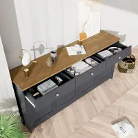 OKWISH Kommode Sideboard mit viel Stauraum, Schrank mit 4 Türen und 3 Schubladen, Schubladenschrank Anrichte für Wohnzimmer,160*37*75 cm,Holzfarbe und Grauschwarz