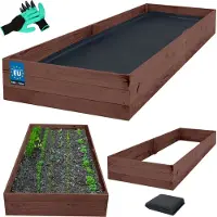 KOTARBAU Hochbeet für Garten 240x100x27cm Gemüsebeet mit Vlies Kräuterbeet Handschuhe mit Krallen Blumenkasten aus imprägniertem Kiefernholz Braun