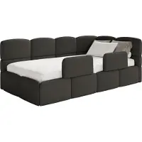 Selsey Cloudy – Kinderbett 120 cm, Bettkasten, 2x Rausfallschutz, Bouclé, rechts, Braun
