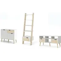 Dmora Set Wohnzimmermöbel Apiro Weiß, 10 Regalböden 4 Schubladen
