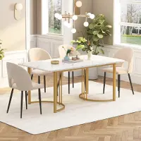 MODFU Esstisch Rechteckiger Esstisch aus Moderner Marmor Küchentisch, mit Metallbeinen für Esszimmer Wohnzimmer, Weiß und Golden