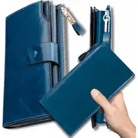 Omna | Damenledergeldbeutel BLAU - Lackiert - RFID-Schutz, geräumig - Eleganz und Sicherheit