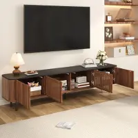 STILVORA TV-Schrank 190x35x45 cm mit Gittertüren, TV-Ständer mit großem Stauraum und TV-Paneel für Wohnzimmer und Hobbyraum und Schwarz-Walnuss