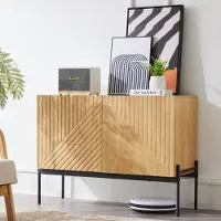 MODFU Sideboard Buffet Schrank mit 2 Türen, Kommode Beistellschrank Standschrank mit Metallbeinen für Wohnzimmer und Schlafzimmer, Natur