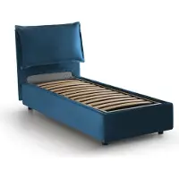 Talamo Italia Einzelbett Carla, Containerbett mit Stoffbespannung, 100% Italy, Frontöffnung, passend für Matratze Cm 90x200, Blau