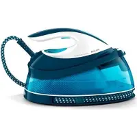 Philips Dampfbügelstation PerfectCare Compact, 6.5 Bar, 1.5L, 120 g/min Dampfstoß, 400 g/min Bügelboost, Blau/Weiß