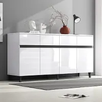 Merax Hochglanz Sideboard, Kommode mit 4 Schubladen, 2 Türen und höhenverstellbaren Regalböden - Elegantes Wohnzimmermöbel