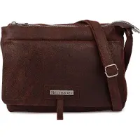 Beltimore Leder Handtasche 2 Fächer Klappe Gurt konjak N14
