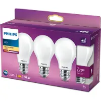 Philips Filament-Lampe Milchglas 60W A60 E27 x3, 7 W, 60 W, E27, 806 lm, 15000 h, Warmweiß