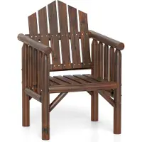 Costway Gartenstuhl Holz, Gartensessel mit geneigter Rückenlehne und Armlehnen, Holzstuhl für Garten, Terrasse, Balkon, Braun