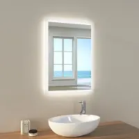 Emke Badezimmerspiegel mit Beleuchtung Spiegel 70x50cm Wandspiegel 2 Lichtfarbe Kaltweiß und Warmweiß Lichtspiegel mit Tastenschalter und Beschlagfrei Funktion