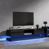 STILVORA TV-Schrank mit LED-Beleuchtung, 2 Schubladen, Anwendungssteuerung, Anti-Kipp-Design, geeignet für 60-Zoll-Fernseher, Hochglanz TV-lowboard