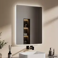 Emke Badspiegel mit Beleuchtung Randlos 80×60cm, 6500K Kaltweiß, Wandschalter-Steuerung