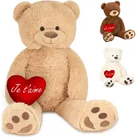 Ed Brubaker XXL Teddybär 100 cm mit "Je T'Aime" Herz - Stofftier Plüschtier Teddy Kuscheltier, Beige