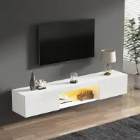 OKWISH TV-Schrank TV-Lowboard mit LED-Beleuchtung und Bluetooth-APP-Steuerung, 160*31*22cm, Fernsehtisch Wohnzimmerschränke Hochglanz-Hängeschrank für Wohnzimmer, weiß