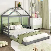 ALFORIGO Hausbett 140x200 cm, Kiefer/MDF, in Hausform, Kinderbett mit Lattenrost, Bettgestell mit ausführlicher Anleitung für den Zusammenbau in Grau