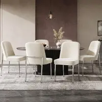 Flieks Esszimmerstühle 6er Set, Küchenstühle mit verdickten Sitzkissen, Polsterstühle mit Metallbeinen, Wohnzimmerstuhl Samt, 53x42.5x82cm, Beige